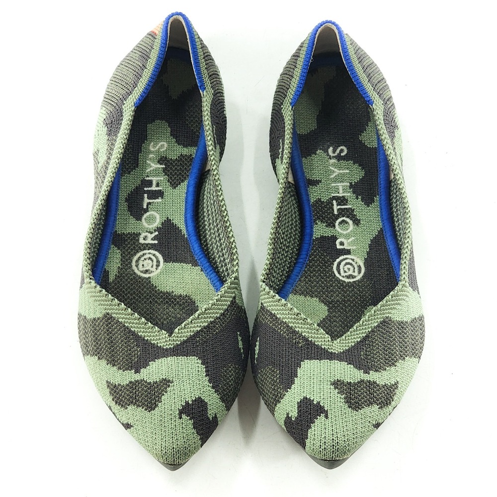 ROTHY'S The Point Green Camo Flats Size 7.5